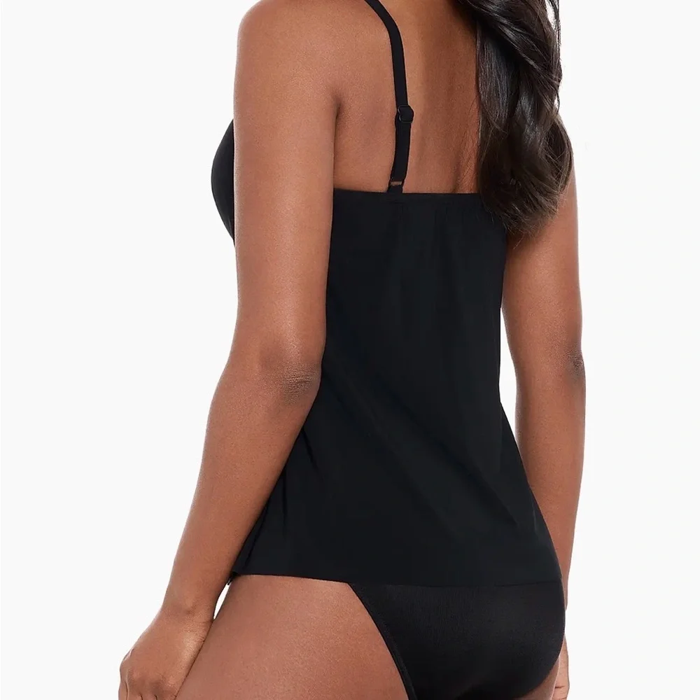 Miraclesuit Swim NEW Size 10 Rock Solid Allura Tankini Top in Black Mfg $118